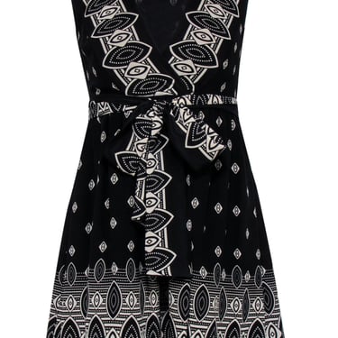 Anna Sui - Black & Cream Sleeveless Wrap Mini Dress Sz XS