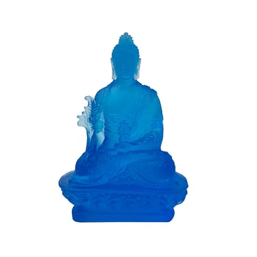 Crystal Glass Pate-de-Verre Blue Gautama Amitabha Shakyamuni Statue ws2116E 