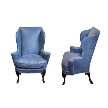 Pair of Vintage Blue Leather Chairs