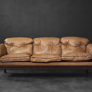 Vintage Mid-Century Danish Modern Cognac Leather 3-Seater Sofa, 1960s 