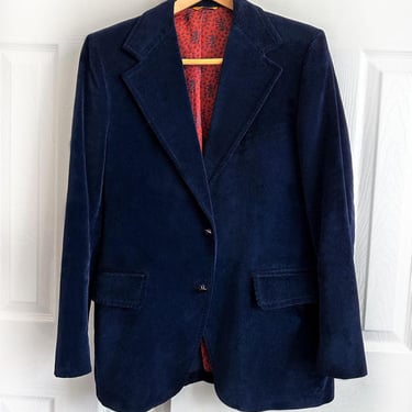 60's Men's Mod Blue Velvet Sport Coat Suit Jacket Blazer 1960's Gogo Hippie era Dark Blue Vintage Towncraft Red print Liner 