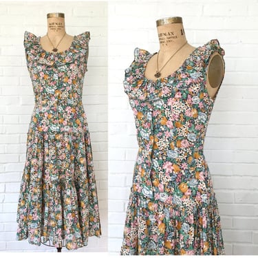 1970's Poppy Floral Tiered Dress 
