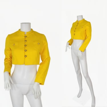 1960's Bright Yellow Cropped Military Button Jacket I Blazer I Suit Coat I Roos Atkins- Wippette 
