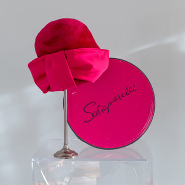 Vintage 1960's Shocking Pink Schiaparelli Hat & Original Hat Box