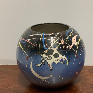 Signed Mid Century Cosmic Cow Vase 