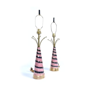 Pink Gold And Black Atomic Age Ceramic Mid Century Modern Table Lamps 