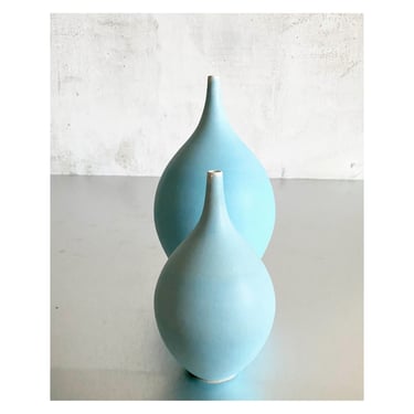 SHIPS NOW- Set of 2 Stoneware Bud Vases in Ice Blue Matte 