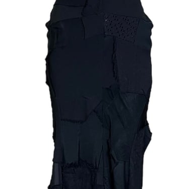 Junya Wantanabe for Comme des Garcons 2002 Black Wool Blend Patchwork Body Con Gown with Fluted Hem