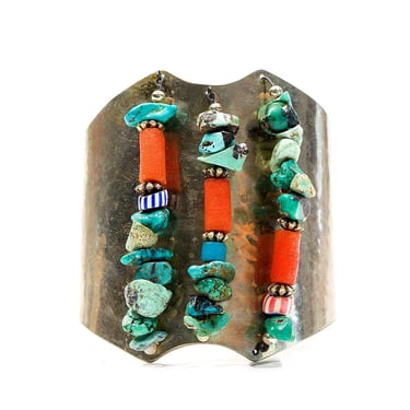 VINTAGE: Wide Brass Turquoise Cuff Bracelet - Tribal - Boho - Gipsy - Hippie - Ethnic - SKU 31-E212-00011820 