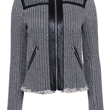 Rebecca Taylor - Collarless Black & White Tweed Zip Up Jacket Sz 4