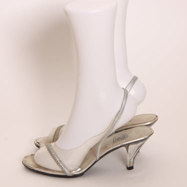 1960s 1970s Clear and Silver Rhinestone Clear Lucite Heel Shoe High Heel Pumps by Onex -Size 8 1/2 