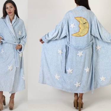 Canyon Group By Damze Moon and Stars Robe, Chenille Made In USA Nightgown With Pockets 