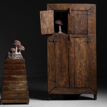 Primitive Wooden Cabinet / Wooden Fisherman Stools