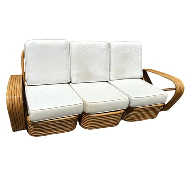 Restored Frankl Style Rattan Six-Strand Square Pretzel 3-Seater Sectional Sofa 