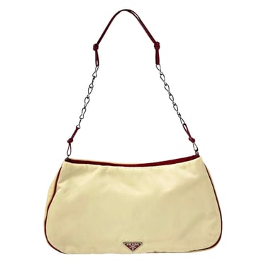 Prada Cream + Brown Satin Floral Shoulder Bag