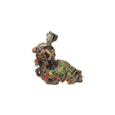 Chinese Porcelain Qing Style Dressing Reclining Flower Lady Figure ws3766E 