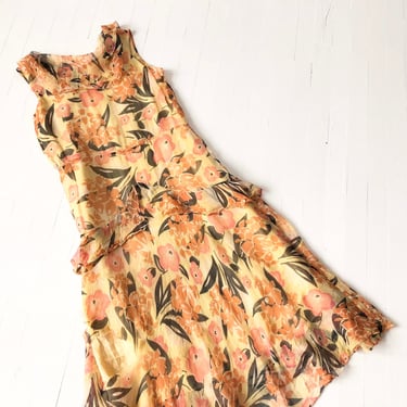 1930s Floral Silk Chiffon Dress AS IS 