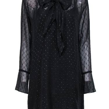 Theory - Black Metallic Speckled Long Sleeve Shift Dress w/ Necktie Sz 6