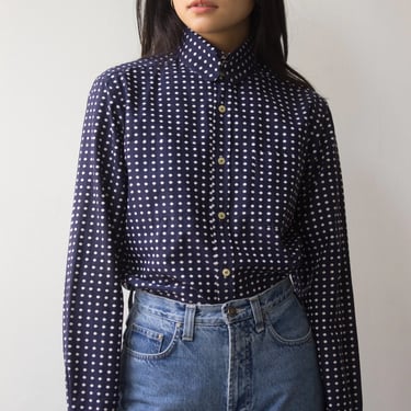 1980s Romeo Gigli Woven Polka Dot Cotton Blouse with Extra Long Cuffs 