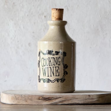 Vintage Cooking Wine Stoneware Crock, Ceramic Bottle with Cork 