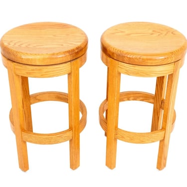 Swivel Oak Kitchen Bar Stools, Pair