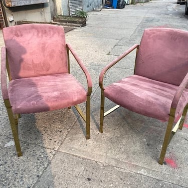 Brass and pink velvet chairs 23x29x34" tall