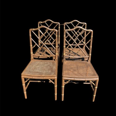 Beautiful vintage faux bamboo side chairs with cane seats 