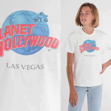 Planet Hollywood Shirt 90s Las Vegas T-Shirt Hotel Resort Casino Graphic Tee LV Nevada TShirt Souvenir Retro White Vintage 1990s Medium M 