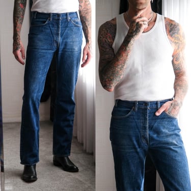 Vintage 70s LEVIS 517 Orange Tab Whiskered Indigo Wash Flare Bootcut Jeans | Made in USA | Size 34x34 | 1970s LEVIS 517 Unisex Denim Pants 