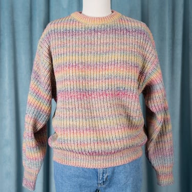 Vintage 80s United Colors of Benetton Pastel Rainbow Wool Shaker Sweater 