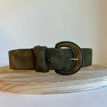 Vintage 90s Sage Green Suede Genuine Leather Wide Belt Size Small 