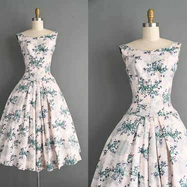 vintage 1950s Teo Of California Pink Cotton Floral Dress | Small 