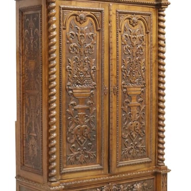 Antique Armoire, French Henri II Style Foliate Carved, Molded Cornice, 1800s!!