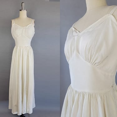 1930s White Gown/ 1930s Off-White Silk Taffeta Evening Dress / 1930s Bridal Dress / Size Small 