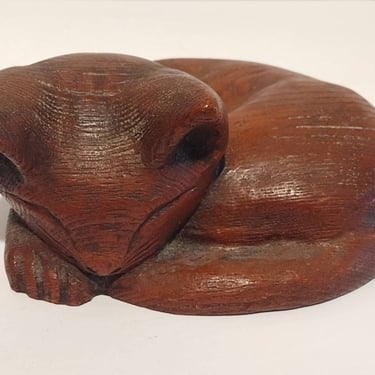 Vintage Carved Wood Napping Cat Sculpture 6