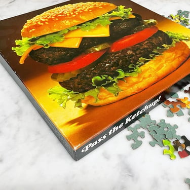 Vintage Puzzle Retro 1970s Pass the Ketchup! + Cheeseburger + Ode to a Burger + Springbok + Over 500 Pieces + 20X20 + Jigsaw Puzzle + Game 