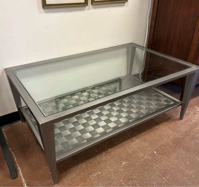 Metal & Glass Top Cocktail Table with Basket Weave | Turn the Tables ...