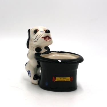 vintage Souvenir St. Anne Centennial 1950 Ceramic Dog Planter made in Occupied Japan 