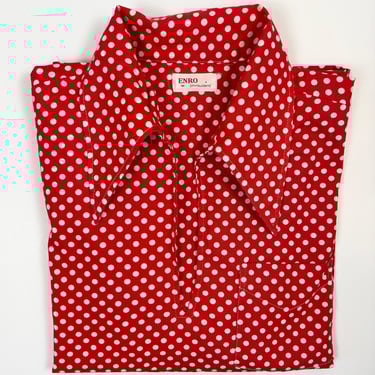 Vintage 60s 70s Red and White Polka Dot Short Sleeve Popover by Erno Shirtbuilders M 
