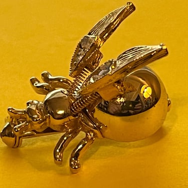 vintage bee brooch gold tone rhinestone insect pin 