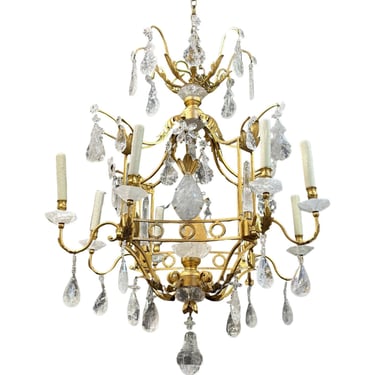 Vintage Italian Rock Crystal & Gilt Metal Chandelier, 20th Century