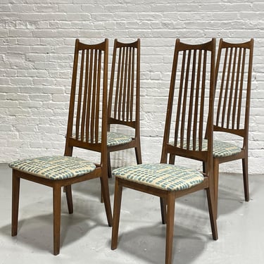 Mid Century MODERN Walnut Spindle Back DINING CHAIRS, Set of 4 