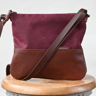 Berry Waxed Canvas and Leather Day Bag PRE-ORDER