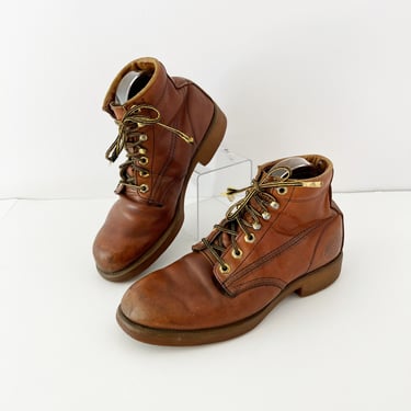 SIZE Men's 9 / 9.5 - 1990s Brown Lace Up Outdoor Boots in Brown Leather - Chunky Heel Goblincore Grunge Boots Womens 9 10 Adventurecore 