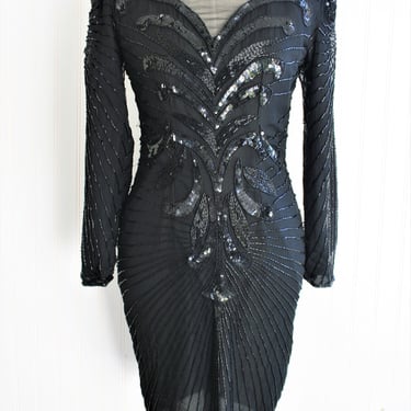Black Beaded - Cocktail Dress - Silk - by Stenay - Marked size 2P 