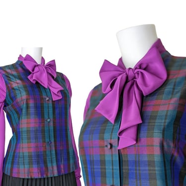 Vintage Plaid Vest, Womens Small / Silk Steampunk Button Vest / 90s Talbots Fitted Tartan Waistcoat 