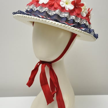 1960s 70s white novelty patriotic skimmer hat elections ONE SZ 