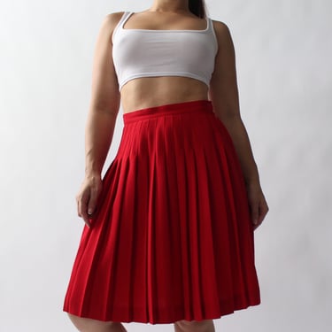 Vintage Crimson Wool Pleated Skirt - W26