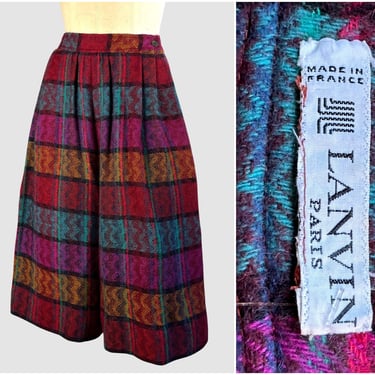 LANVIN Vintage 70s Plaid Tweed Culottes | 1970s High Waist Wide Leg Skirt Gaucho Pants | Vintage Designer Made in Paris France | Size Small 
