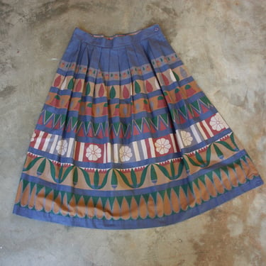 80s 90s Folksy Cotton Skirt with Scandinavian Style Print Size L 